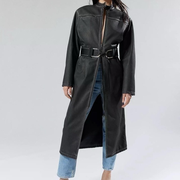 Urban Outfitters Silence + Noise Riley Faux Leather Moto Trench Coat - Picture 1 of 8